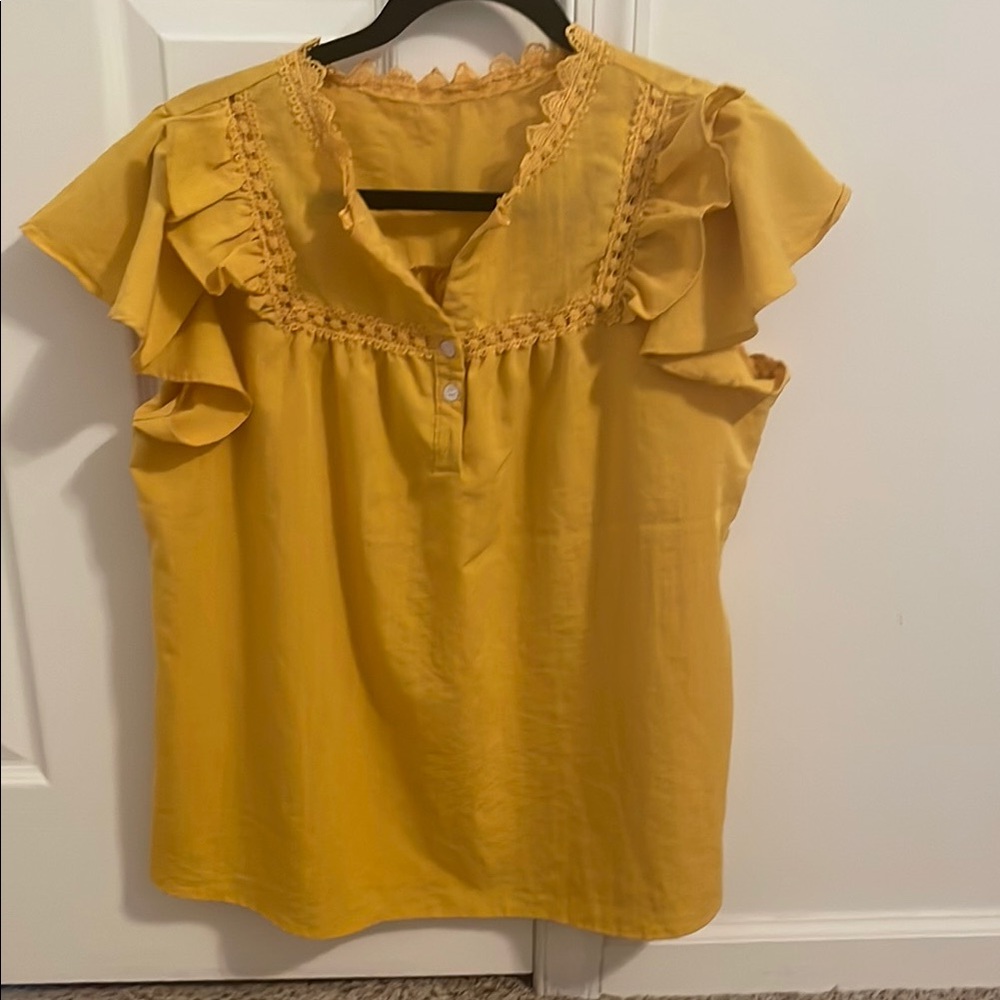 Gold Ruffled Flutter Sleeve Blouse